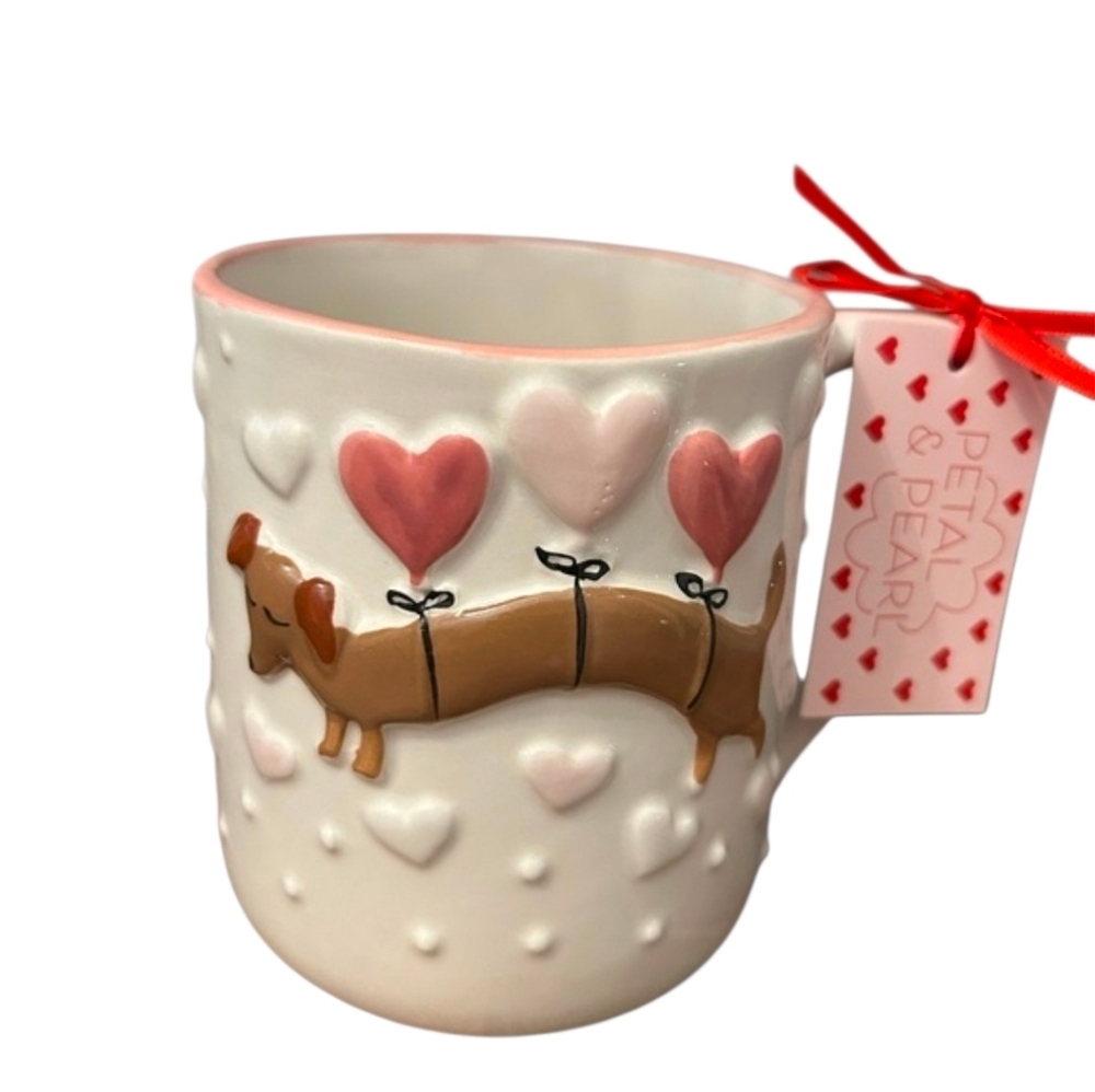 💕▪️Petal & Pearl ▪️Dachshund With Heart Balloon Mug Love Valentine Dog